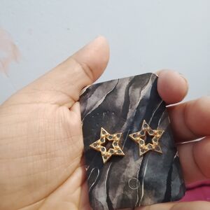 Gold Star-Shaped Crystal Stud Earrings - Women Jewelry